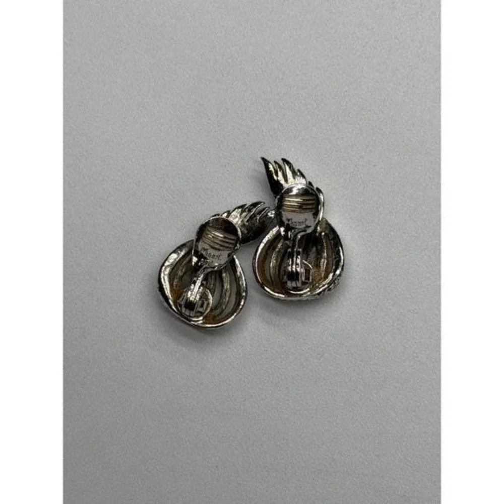Monet Silver Tone Twisted Rope Clip‎ On Earrings Vintage Dangle Earrings